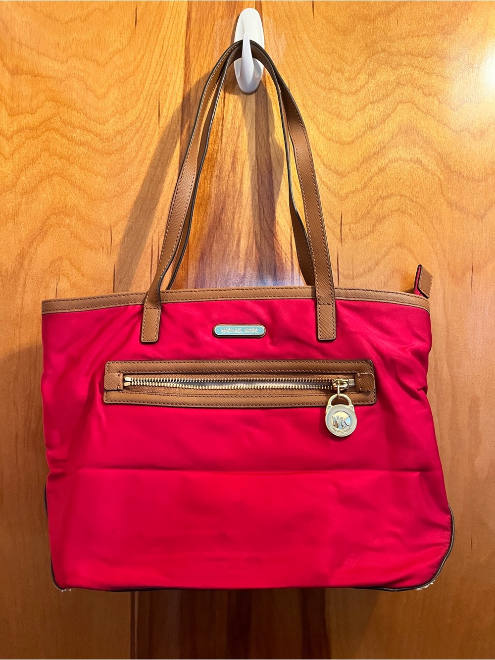 Michael Kors Red Tote Bag with Tan Trim